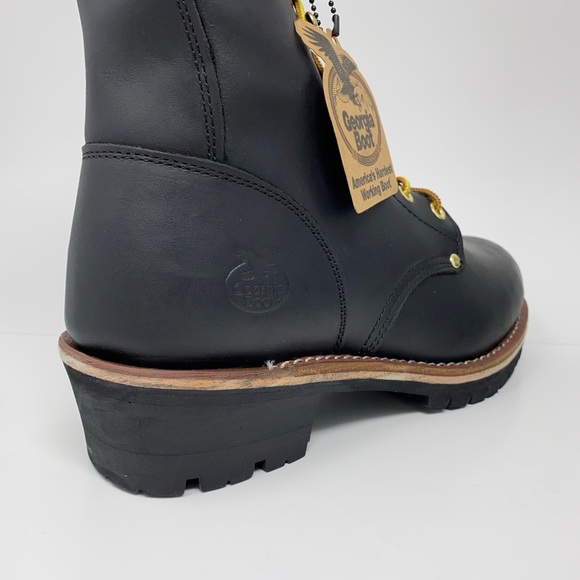 Georgia Boot Men's Logger 8" Black Non Steel-Toe Work Oily Black 12 WIDE New - Picture 5 of 7